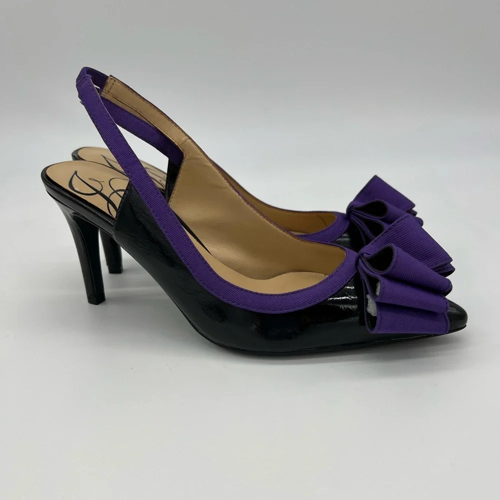 J Renee Marva Slingback Size 7 M Black Patent Leather Purple Bow - Picture 4 of 16